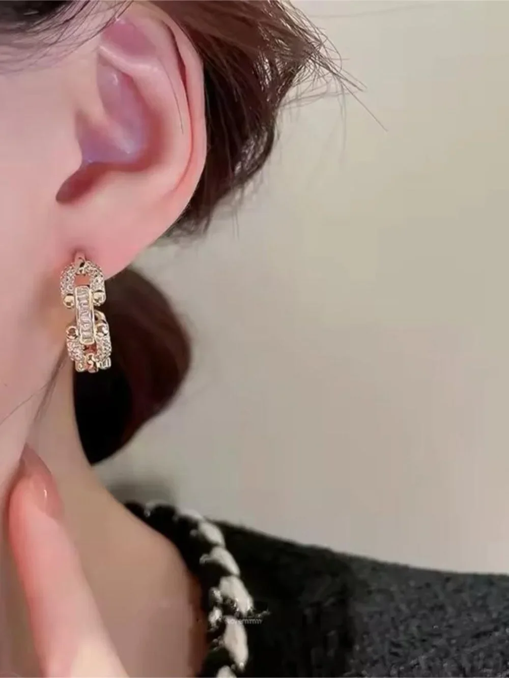 Gold Crystal Link Huggie Earrings